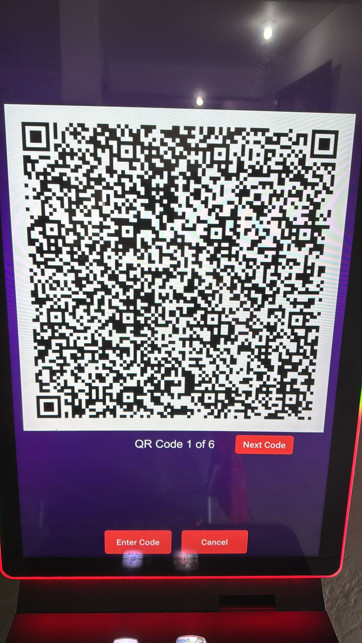 Old technician QR code screen showing QR Code 1 of 6